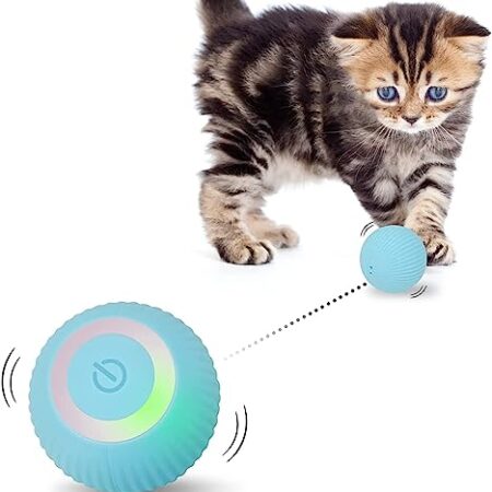 Mkitnvy Interaktives Katzenspielzeug Ball, Katzenball mit LED-Licht, 360° Selbstdrehender Elektronischer Katzenball, Stimulierung Jagdtriebs Lustiges Bälle Spielzeug für Katzen, Blau