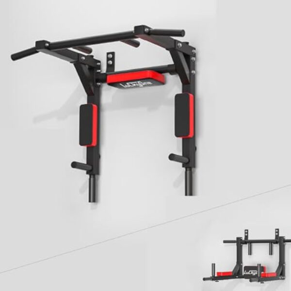 Luckyone Multifunktionale Klimmzugstange zur Wandmontage, Dip-Station für Heimstudio, Indoor-Training, unterstützt bis zu 200 kg