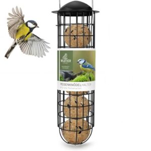 wildtier liebe Meisenknödelhalter 31cm, Schwarz – Vogelfutterspender aus rostfreiem Metall, Vogel Futterstation, Futtersäule, Wildvögel Futtersilo, ganzjährige Fütterung