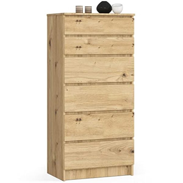 AKORD | Kommode K60 mit 6 Schubladen | für das Wohnzimmer Schlafzimmer Schrank Büro Arbeitszimmer | Modernes Funktionales Design | B60 x H130 x T40 cm, Gewicht 43kg | Eiche Artisan