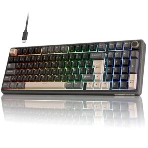 RK ROYAL KLUDGE R98 Pro Mechanische Tastatur Kabel, 96% Gasket Gaming Tastatur QWERTZ RGB mit Nummernblock und Knopf, PBT-Tastenkappen, Hot Swap Linearer Creamy Switches