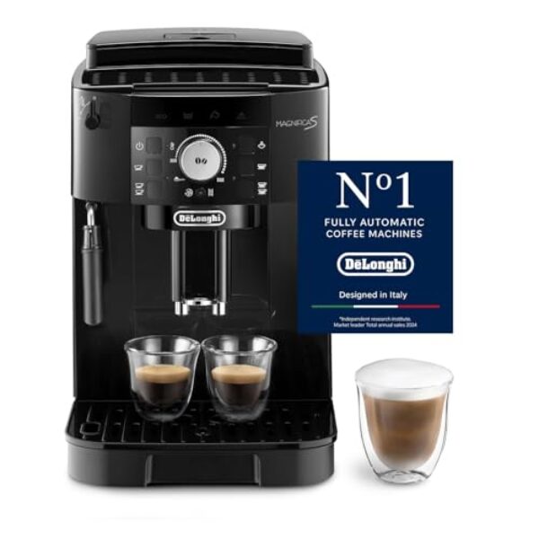 De’Longhi Magnifica S – Perfetto Kaffeevollautomat mit klassischem Milchaufschäumer, Espresso- und Cappuccino Kaffeemaschine, Bedienfeld mit Tasten, Schwarz (ECAM11.112.B)
