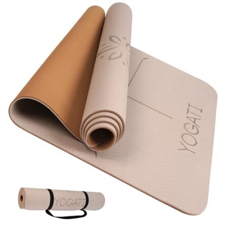 YOGATI - Yogamatte, rutschfest und dick, Yogamatte mit Punkten zur Körperausrichtung, Sportmatte für Erwachsene und Kinder, ideal für Pilates und Fitness. Yoga matt