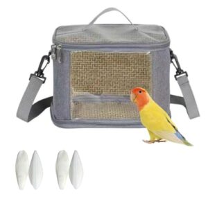 CiCixixi Transportbehälter für Vögel, Vogelkäfig Wellensittich, Vogel transportbox, Tragbare Vogelträger Reisetasche, Transparent atmungsaktiver Reisekäfig + 4 x Vögel Kauen Spielzeug（5-7cm）