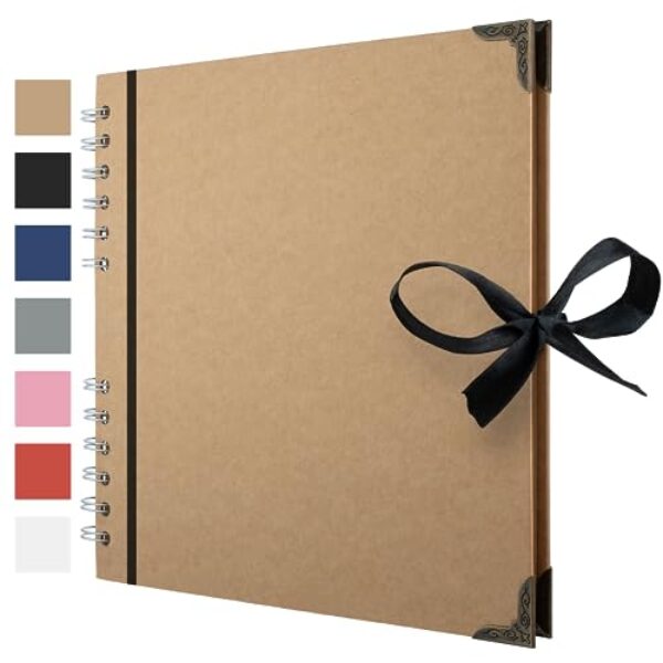 21 x 21 cm Fotoalbum zum selbstgestalten Sammelalbum mit 60 braunen Seiten, Fotobuch Scrapbook Album – ideal für Kunst und Bastelprojekte