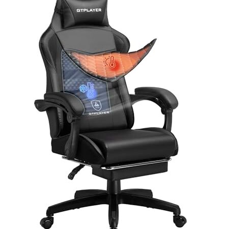 GTPLAYER Gaming Stuhl, Gaming Chair, Ergonomischer Höhenverstellbarer Bürostuhl, Zweckmäßig für Winter und Sommer, Doppelrückenlehne abnehmbare und Fußstütze Schwarz