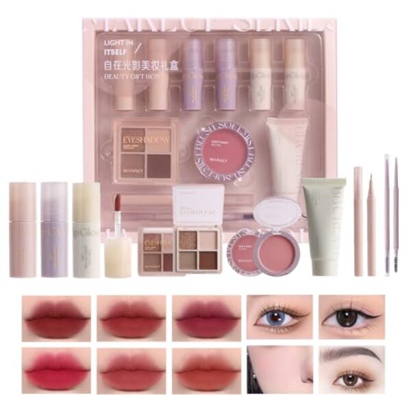 EONFAVE All In 1 Make-Up Set, 11 Stück, Schminke Geschenk Set, Lipgloss, Rouge, Lidschattenpalette, Augenbrauenstift, Eyeliner, BB Cream, Seidig Weich, Für Perfekte Geschenke, Mehrfarbig, Unisex