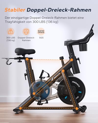 MERACH Heimtrainer Fahrrad mit Verstellbarem Widerstand, Leises Hometrainer Fahrrad mit Verbessertem LED-Monitor, Tablet-Halter, Indoor Cycling Bike für Kardiotraining zu Hause, Eigener App, Bis 136KG – Bild 5