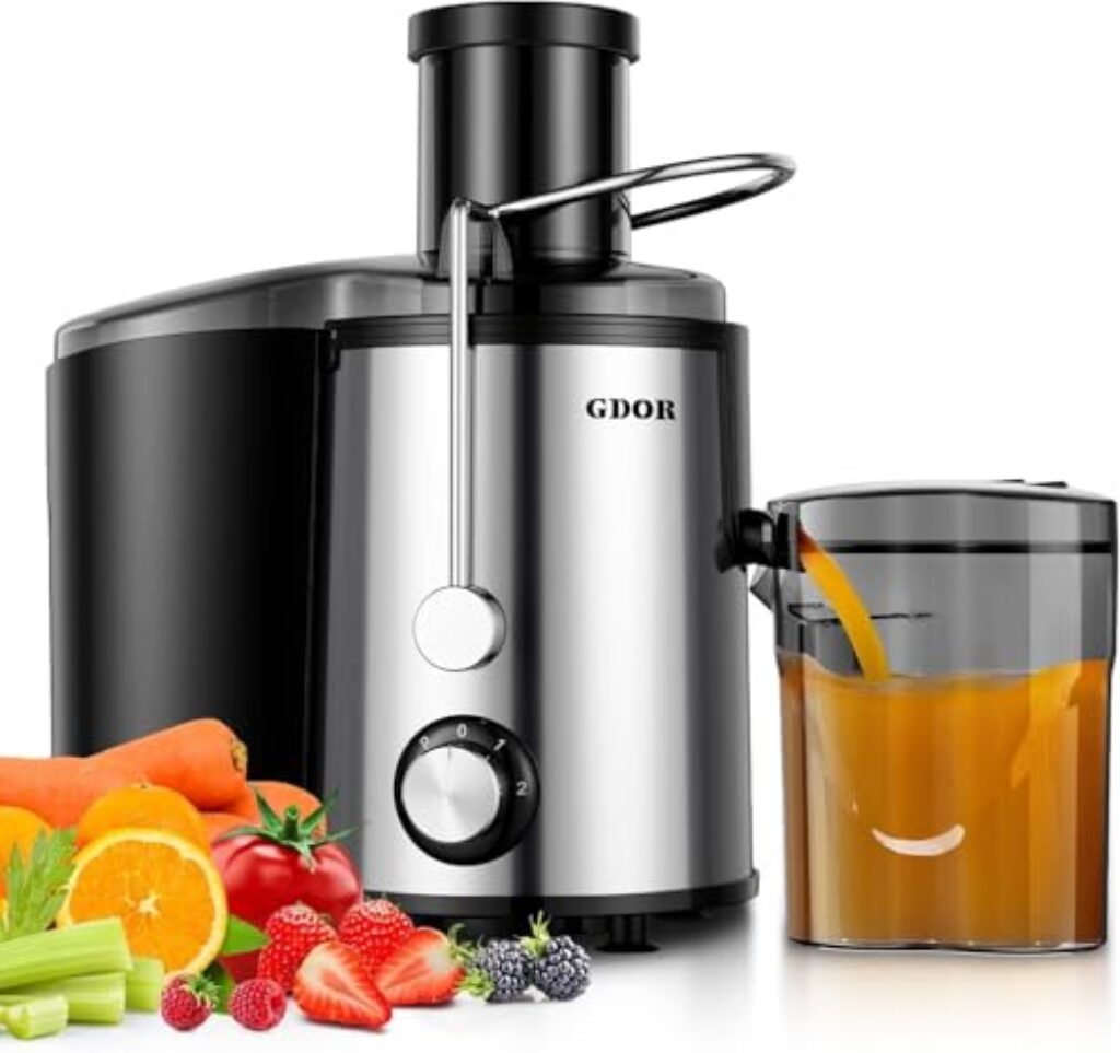 GDOR 800W Entsafter Gemüse und Obst Entsafter aus Edelstahl 76mm Großem Mund Juicer Machine 3 Geschwindigkeitsstufen Juicer Schnelles Entsaften Zentrifugaler Leicht zu Reinigen mit Bürste BPA-frei