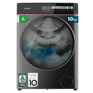 Cecotec Waschmaschine 10kg Frontlader Bolero DressCode 10900 Autodose Inverter FullColor Steel A. 1400 U/min, geringer Verbrauch, 10,3″-Bildschirm, 11 Prog, Inverter Plus-Motor, Dampffunktion