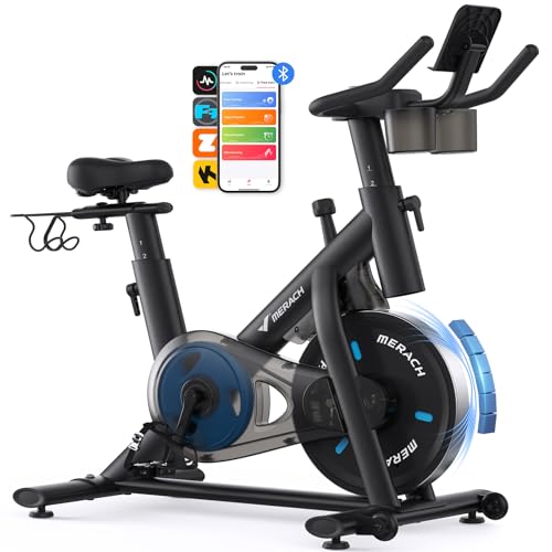 MERACH Heimtrainer Fahrrad mit Verstellbarem Widerstand, Leises Hometrainer Fahrrad mit Verbessertem LED-Monitor, Tablet-Halter, Indoor Cycling Bike für Kardiotraining zu Hause, Eigener App, Bis 136KG