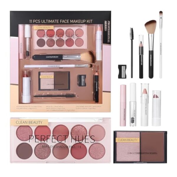 Makeup-Set Für Jugendliche – Komplett Makeup Set für Mädchen | 11 Teile Abdeckstift Highlighter Lidschatten Mascara Pinsel Für Anfänger Date Arbeit Hochzeit Halloween Weihnachten
