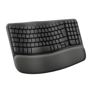 Logitech Wave Keys kabellose ergonomische Tastatur, gepolsterte Handballenauflage, Komfortables natürliches Tippen, Easy-Switch, Bluetooth, Logi Bolt, Multi-OS, Windows/Mac, Deutsches QWERTZ, Graphit