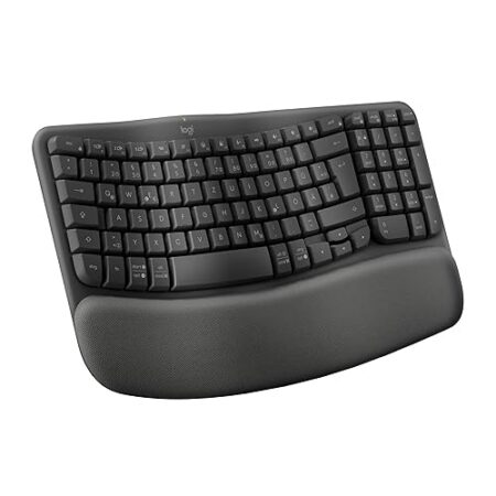 Logitech Wave Keys kabellose ergonomische Tastatur, gepolsterte Handballenauflage, Komfortables natürliches Tippen, Easy-Switch, Bluetooth, Logi Bolt, Multi-OS, Windows/Mac, Deu...