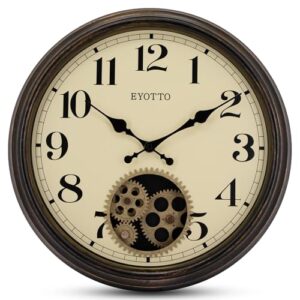 eYotto Moving Gears Wanduhr, 38,1 cm, groß, industriell, Retro, Vintage, Steampunk, Innendekoration, gewölbtes Glas, leise Wanduhren für Wohnzimmer, Küche, Büro, Schule, Geschenk
