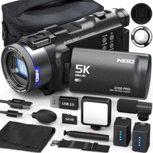 NBD 5K Camcorder 48MP F1.8 mit 16X Zoom & 270° Drehdisplay, 5K/30fps Video, WiFi – Profi-Vlog Kit inkl. 64GB + Mikrofon (Schwarz)