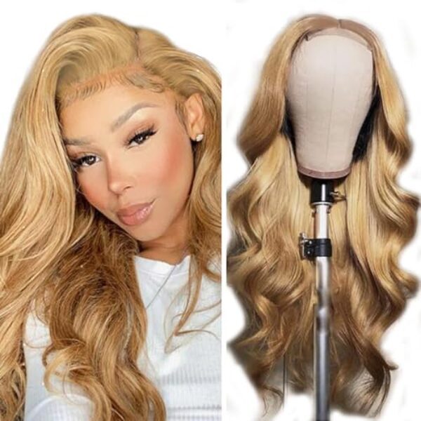 Hxxcoup Human Hair Wig #27 Honey Blonde Body Wave 13X4 Lace Front menschliche Haarperücke Echte Haare mit hohem Handwerk Glueless Wig For Women 22 Zoll