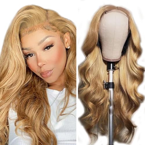 Hxxcoup Human Hair Wig #27 Honey Blonde Body Wave 13X4 Lace Front menschliche Haarperücke Echte Haare mit hohem Handwerk Glueless Wig For Women 22 Zoll
