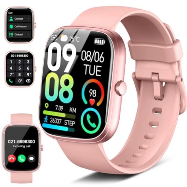 Smartwatch Damen Herren mit Telefonfunktion, Smart Watch mit Schlafmonitor SpO2 Herzfrequenz, 1.91″ Fitnessuhr Schrittzähler Uhr, 110+ Sportmodi, IP68 Wasserdicht Fitness Tracker für Android iOS Rosa
