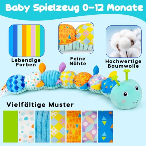 Baby Spielzeug 0 3 6 Monate Raupe Musikspielzeug, Montessori Sensorik SpielzeugBaby Geschenk Jungen mit Lineal Greifling Rassel, Babyspielzeug Neugeborenen Geschenk, Tummy Time Baby Toys – Bild 4