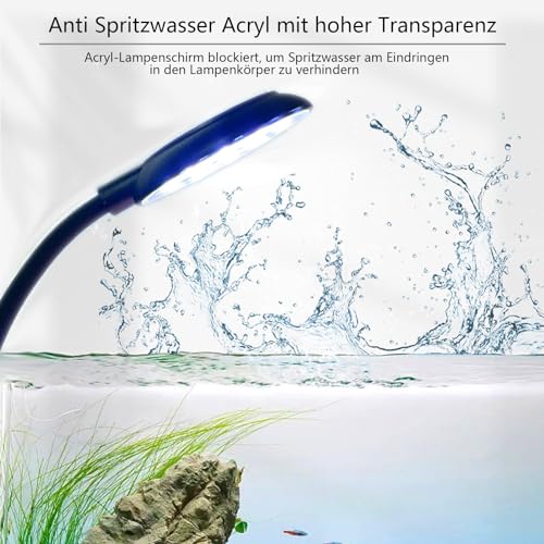 GERUI 2 Stück Schwarze Schale Fischtank Clip Licht 7W Mini LED Beleuchtung Hohe Helligkeit Aquarium Wasser Gras Ergänzend Transparent Clip Weißes Licht für 10 bis 30 CM Fisch Tank – Bild 5