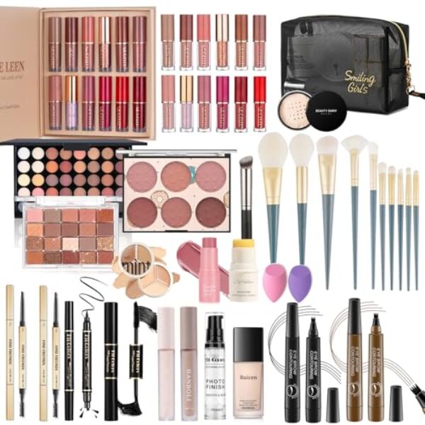 Ruicen Make Up Set für den perfekten Full Face Look, 43-teiliges Make Up Set für Frauen mit 60 Color Lidschatten, Mascara, Eyeliner, Lipgloss, MakeUp Set für unterwegs