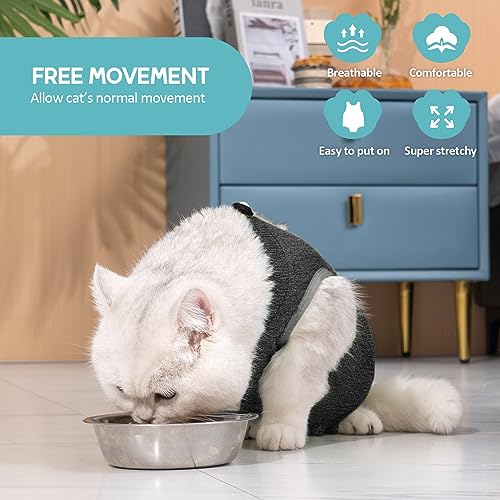 Avont Katzenbody nach OP Erholungsanzug Kleidung Modal Recovery Kastration Spay Entwöhnung Leckschutz Suit für Katze, Bauchwunden oder Hautkrankheiten-M-Dunkelgrau – Bild 5