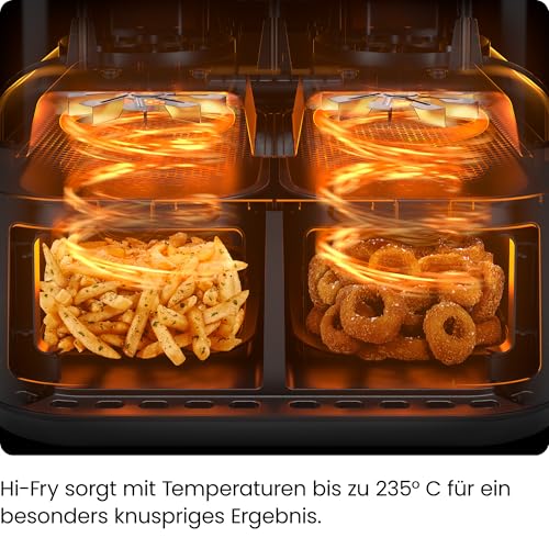 CHEFMAN 5,6 Liter Doppelkorb- Heißluftfritteuse mit Easy-View-Fenster, Sync-Finish, Hi-Fry, automatische Abschaltung, spülmaschinenfest, 2100W, digital - Schwarz – Bild 5