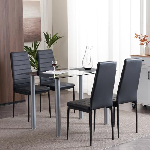 LEADZM Küchenstühle 4er Set Esszimmerstühle mit hoher Rückenlehne wasserdicht für Esszimmer & Küche Esszimmerstuhl Stühle 120kg (Schwarz, 4er Set) – Bild 3