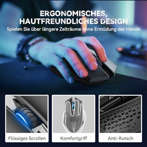 TECKNET Kabellose Gaming Maus, 2,4 GHz Wireless Mouse Gaming mit Schnellfeuertaste, 8 Tasten, 4800 DPI, 20 Millionen Klicks, Ergonomische Optische Maus für PC/Mac/Laptop – Bild 5