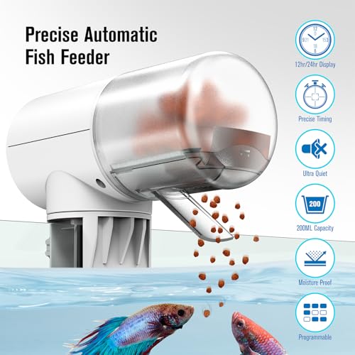 JuzPetz - Automatischer Futterautomat für Fische | Digitales Display und Programmierbare Einstellungen | Automatischer Aquarium-Futterautomat | Aquarium-Zubehör | Weiß – Bild 3