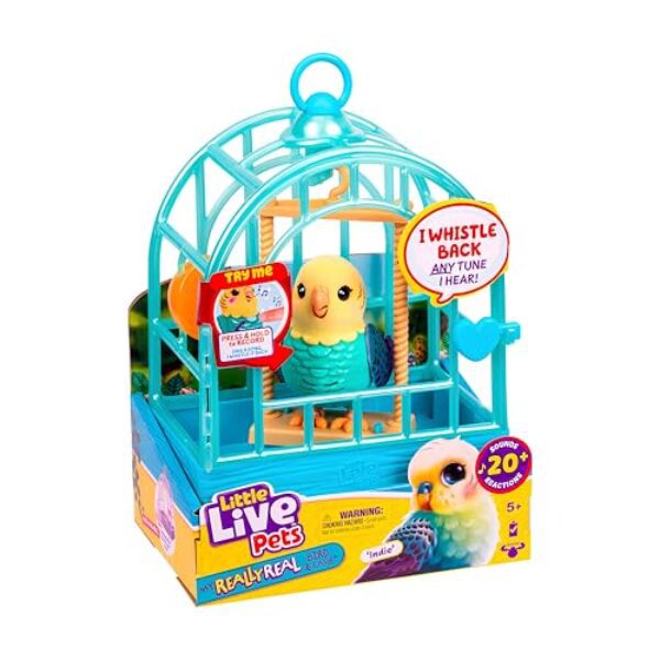 Little Live Pets My Really Real Bird & Cage – Indie, Interaktives, realistisches Vögelchen, Über 20 Geräusche & Reaktionen (Käfig: 25 cm, Bird: 10,9 cm), Aufnahme/Wiedergabe, Mitnehmen & Präsentieren