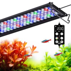 SEAOURA Professionelle Aquarium LED mit Timer | Vollspektrum Pflanzenlicht + 9 Farbmodi | Stromsichere Aquarium Beleuchtung | Anpassbar für 90-106cm Aquarien