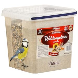 Fidelio Wildvogelfutter, Wildvogelmix, ganzjähriges Wildvogelfutter proteinreich / energiereich, hochwertiges Vogelfutter für Wildvögel, im Eimer, 3 kg