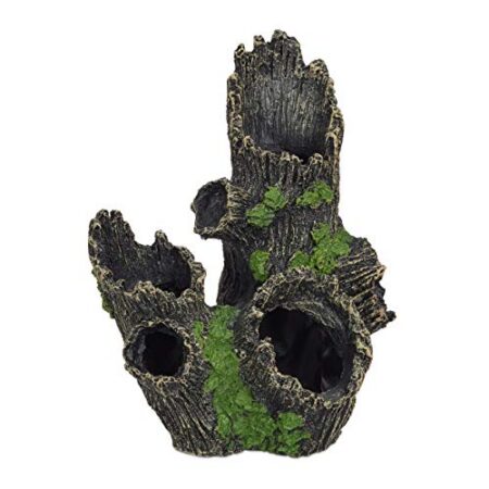 Relaxdays Aquarium Deko, Baumstamm Höhle, Natur-Optik, Versteck, Aquarienzubehör HxBxT 16,5 x 15,5 x 11 cm, schwarz-grün - Produktbild