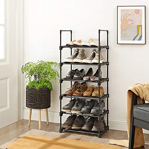 SONGMICS Schuhregal mit 6 Ebenen, offener Schuhschrank hoch, Schuhständer schmal, Schuhaufbewahrung, aus Metall, platzsparend, für Ankleidezimmer, Flur, 30 x 45 x 106 cm, schwarz LSA23BK – Bild 5