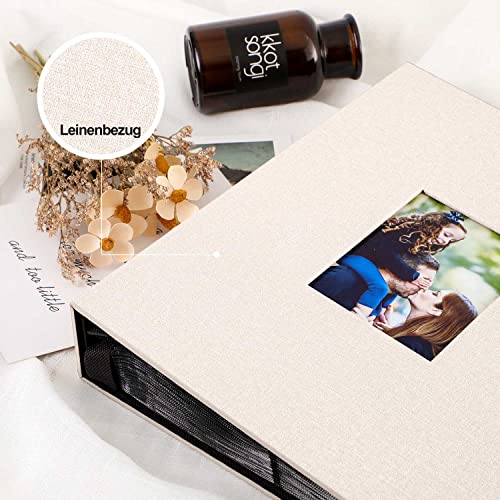 Lanpn Fotoalbum 10x15 400, Leinen Einstecken Einsteckalbum für Hochformat Fotos Bilder Beige – Bild 4
