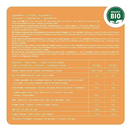 Amazon-Marke: Mama Bear Bio Zubereitung aus Joghurterzeugnis Pfirsich, Banane und Joghurt, Vegetarisch, 90g (6er-Pack) – Bild 3