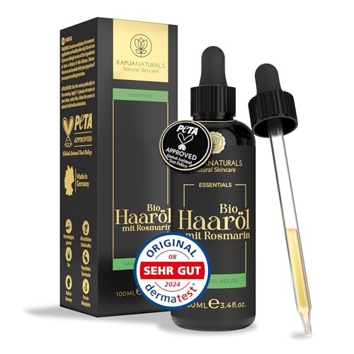 BIO Rosmarinöl Haare 100 ml • Hochdosiert mit Hyaluronsäure & Biotin – Fördert Haarwachstum & verlangsamt Haarausfall – Rosmarinöl & Rizinusöl – Haarserum – Haaröl Rosmarin – Rosemary Oil Hair Growth