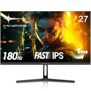 Minifire 27 Zoll FHD 180Hz Gaming Monitor – 1ms mit 1080p Fast IPS Panel | PC Monitor Gaming, AdaptiveSync, HDR 10, Low Blue Light, Fadenkreuz & Blacklevel Adjust | 2 × HDMI 2.0 & DP 1.4 (MFG27F2)