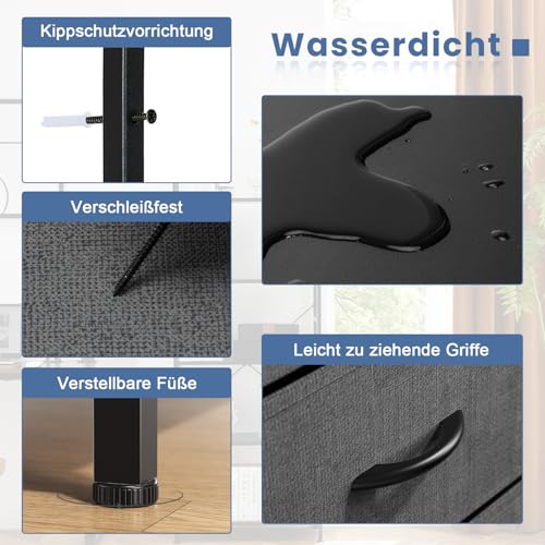 DUMOS Kommode mit Schubladen - Kommoden & Sideboards für Schlafzimmer Geeignet, Komodenschrank mit 4 Schubladen, Stoffkommode mit Stabilem Stahlrahmen, Ideal für Schlafzimmer, Wohnzimmer (Grau) – Bild 6