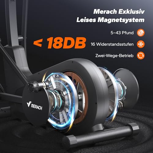 MERACH Crosstrainer für Zuhause mit 42 cm Schrittlänge, Ultraleise Ellipsentrainer mit Magnetwiderstand, 16 Widerstandsstufen, für Effektives Ausdauertraining, Eigener App, Belastbar Bis 150 kg – Bild 6