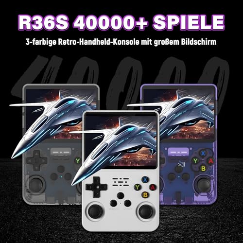 XIXIMENG R36S Retro Handheld Spielkonsole für unterwegs,40000+ Spiele Retro Konsole,21 Emulatoren,ARKOS Open Source Linux System,3,5 Zoll IPS Bildschirm 640x480P,3500mAh (Transparent Violett) – Bild 5