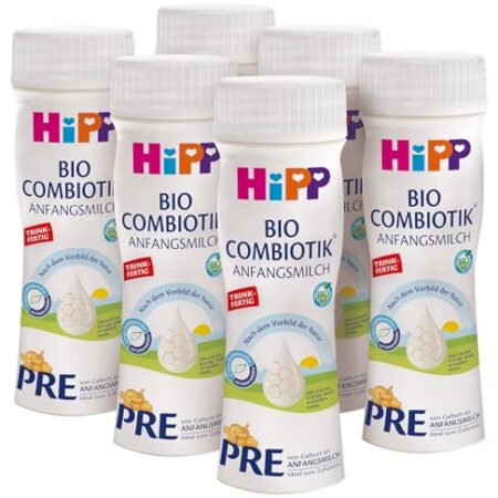 HiPP PRE Bio Combiotik trinkfertig (6 x 200ml), Anfangsmilch von Geburt an, enthält nur Lactose als Kohlenhydrat, in bester Bio-Qualität