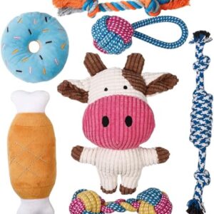 Toozey Hundespielzeug Kleine Hunde – 7 Stück Welpenspielzeug – Langlebiges Kauspielzeug und Quietschspielzeug Intelligenz – Naturbaumwolle und Ungiftig