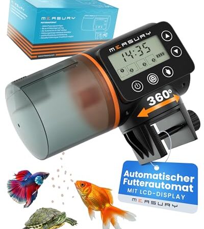 Measury Futterautomat Aquarium, Automatische Fischfütterung bis zu 4 Mal am Tag – Futterspender Fische, Fischfutterautomat