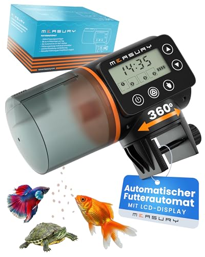 Measury Futterautomat Aquarium, Automatische Fischfütterung bis zu 4 Mal am Tag – Futterspender Fische, Fischfutterautomat