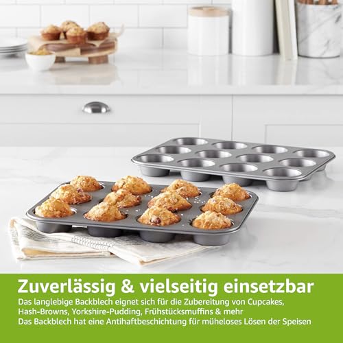 Amazon Basics Rund Backblech für Muffins, antihaftbeschichtet, Karbonstahl, 2er-Pack, Grau, 13.9"x10.55"x1.22" – Bild 5