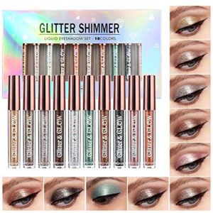 10PCS flüssiger Glitter Lidschatten Metallischer Schimmer Schweißfestes Make-up Set, Pressed All Highly Pigmented Blending Powder,Perfect For Every Woman & Girl (10pcs)