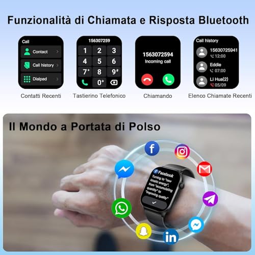 Smartwatch Herren Damen, 1,96" HD Smartwatch Damen mit Telefonfunktion, Smart Watch Fitnessuhr 113+ Sportmodi, IP68 Wasserdicht, Sportuhr mit Herzfrequenz Schlafmonitor Schrittzähler, für Android iOS – Bild 3